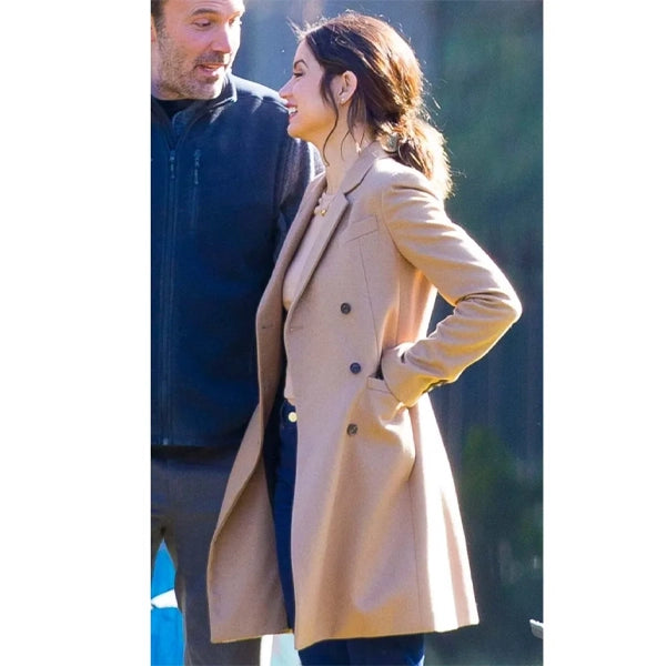 Ana De Armas Deep Water Beige Wool Coat