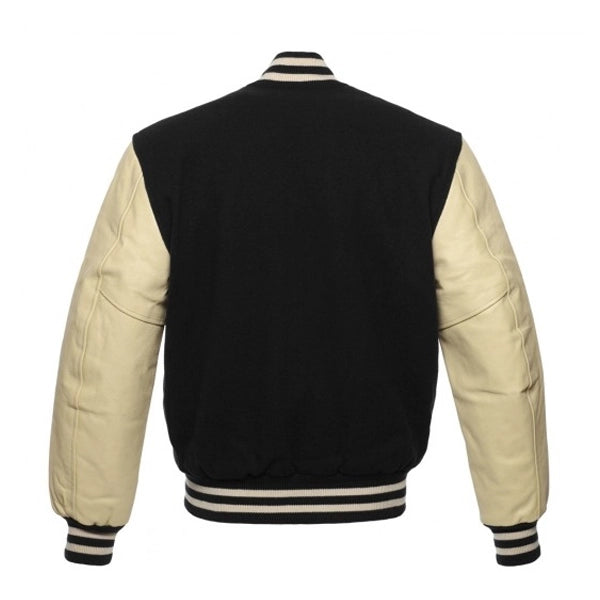 Black letterman Jacket With Cream Sleeves