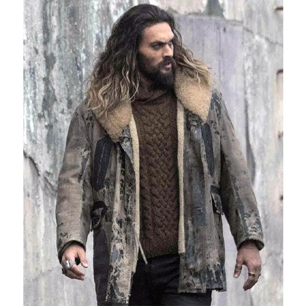 Justice League Jason Momoa Fur Shawl Collar Brown Leather Jacket
