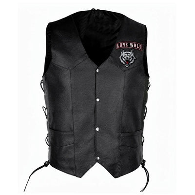 Men’s Lone Wolf Biker Black Leather Vest