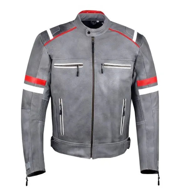 Mens Vintage Cafe Racer Grey Leather Jacket – Jacketshive
