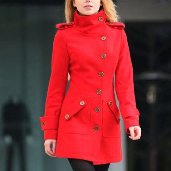 Women's Fitted Military Style Red Red Coat
