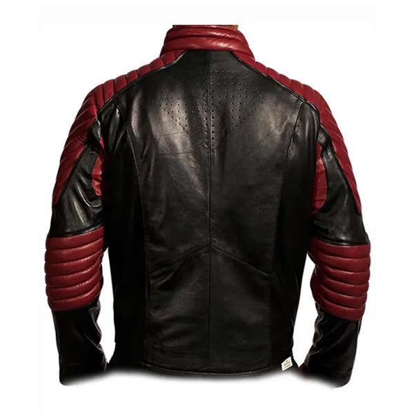 black and maroon superman jacket