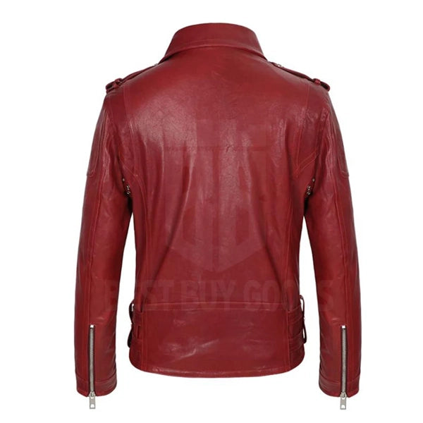 Mes red leather jacket