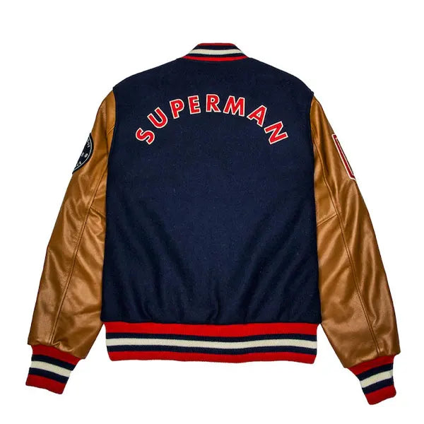 superman blue golden varsity jacket