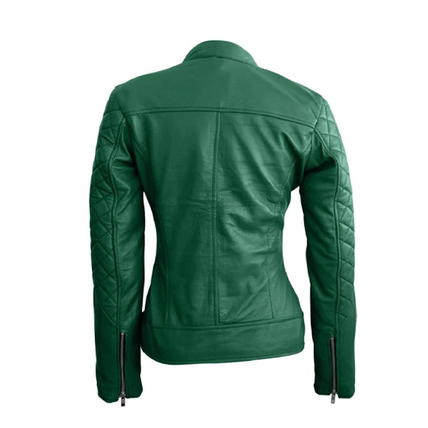 Womens Lambskin leather jacket in green color
