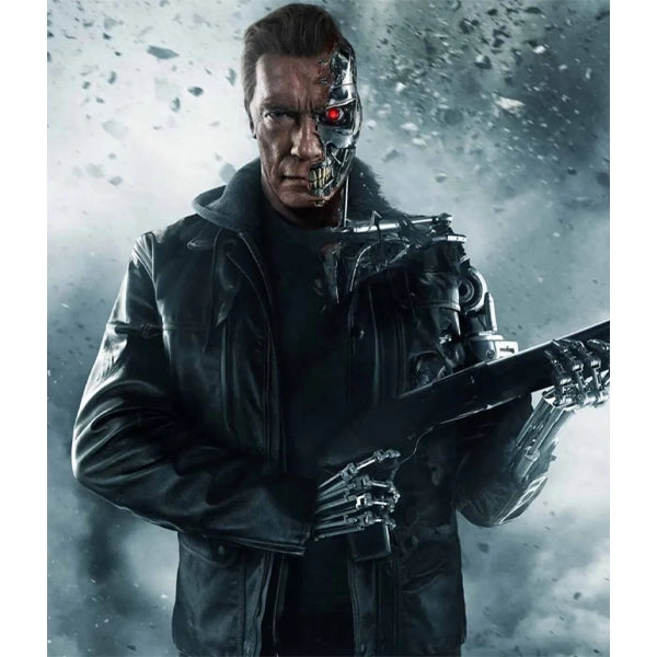 Arnold Terminator 5 Black Leather Jacket