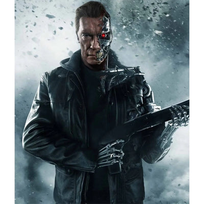 Arnold Terminator 5 Black Leather Jacket