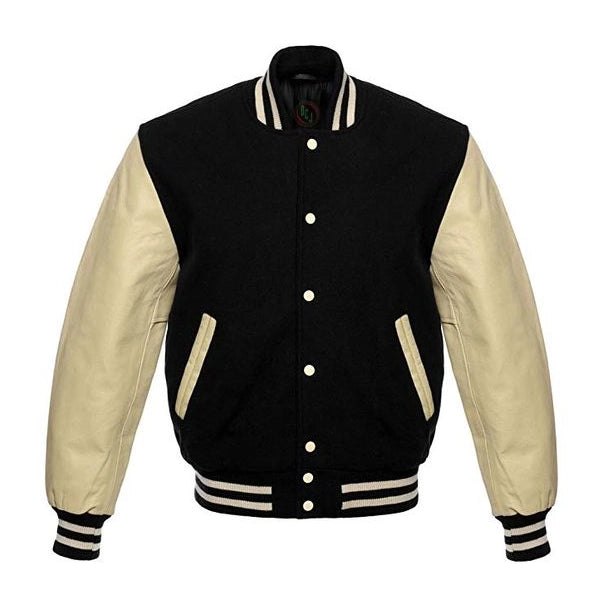 Black Varsity Jacket With Cream Sleeves
