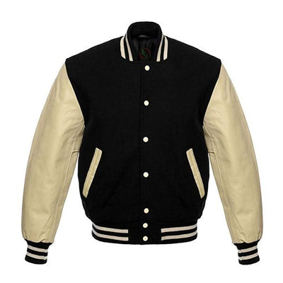 Black Varsity Jacket With Cream Sleeves
