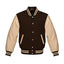 Brown Varsity Jacket with Cream Leather Sleeves