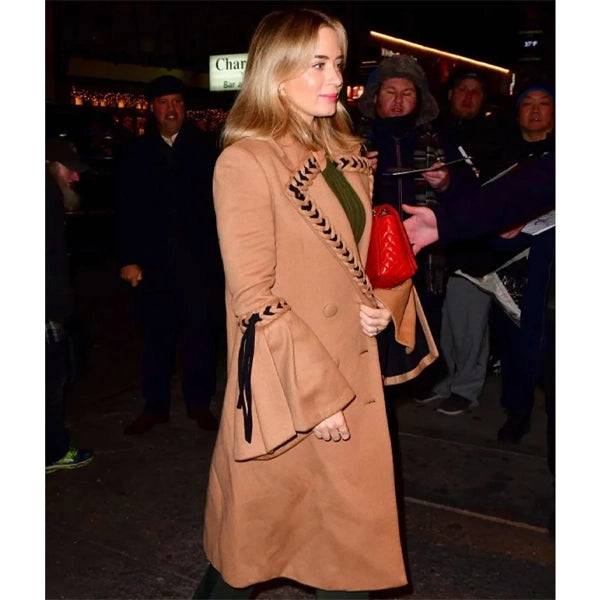 Emily Blunt Braided Camel Coat