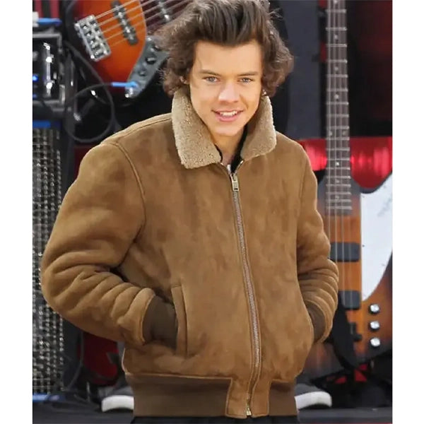 Harry Styles Brown Suede Brown Aviator Jacket
