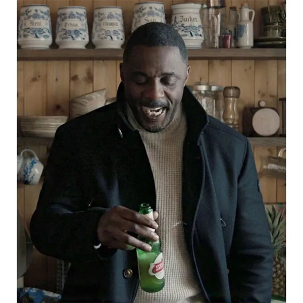 Idris Elba Black Wool Coat