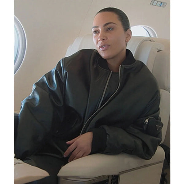 Kim Kardashian The Kardashians Black Bomber Leather Jacket
