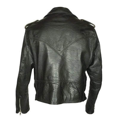 Men’s 1960s Motorcycle Belted Black Leather Jacket
