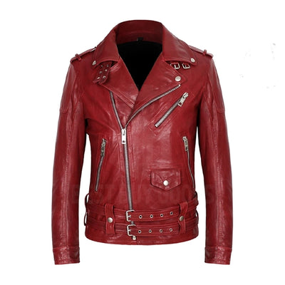 Mens Zipper Red Leather Jacket