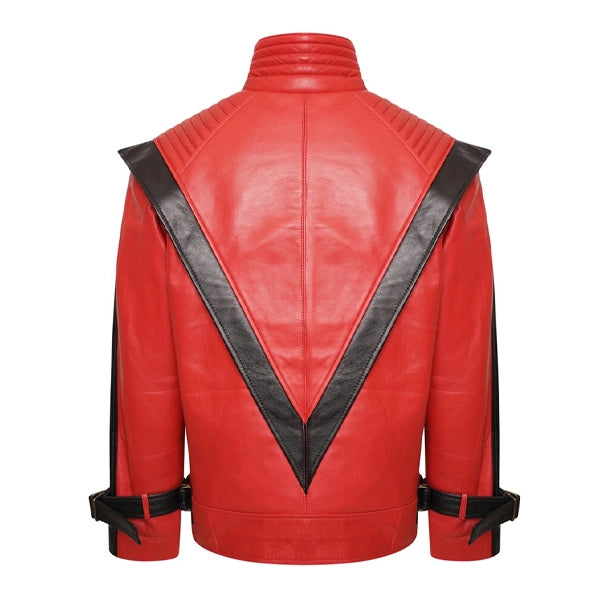 Mj thriller red and black leather jacket