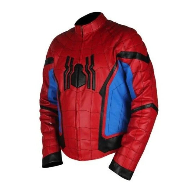 Spiderman Homecoming red and blue Leather Jacket
