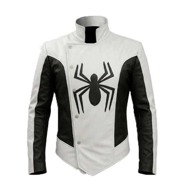 Spiderman White And Black Leather Jacket