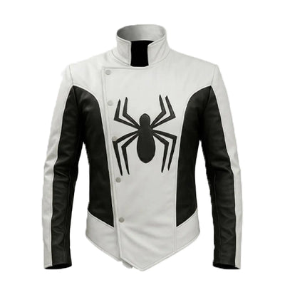 Spiderman White And Black Leather Jacket