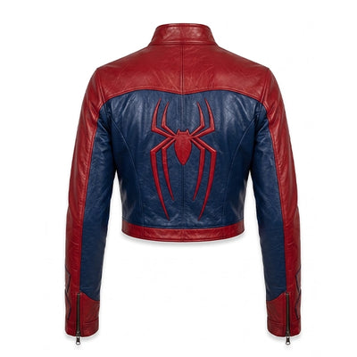 Spiderman Womens Cropped Red And Blue Leather Jacket