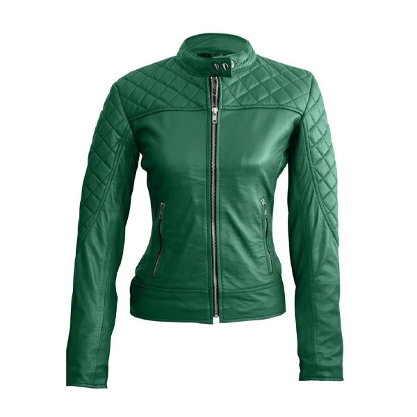Womens Lambskin green leather jacket