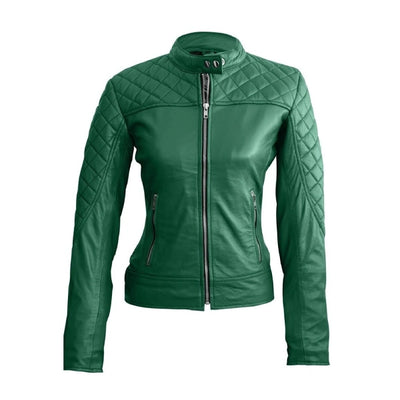 Womens Lambskin green leather jacket