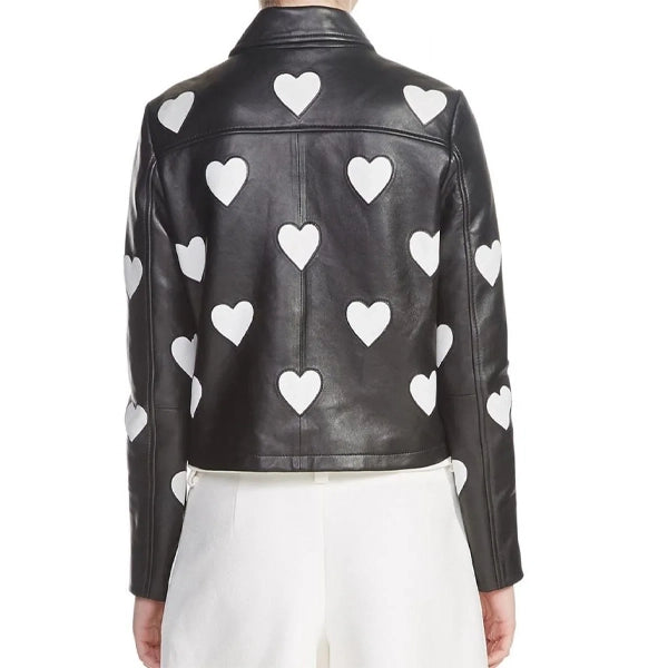 Womens Maje Heart Motorcycle Black Leather Jacket