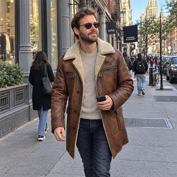 Bane Brown Shearling Leather Coat