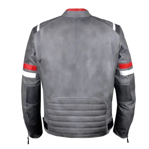 Mens vintage grey cafe racer leather jacket