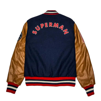 superman blue golden varsity jacket
