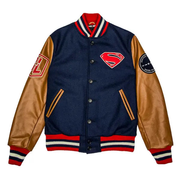 superman golden sleeves varsity jacket
